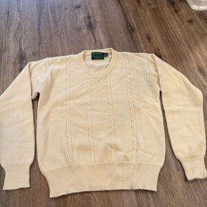 Vintage Maine Bay Cable Knit Wool Sweater Men’s XL Cream Preppy Academia FLAW